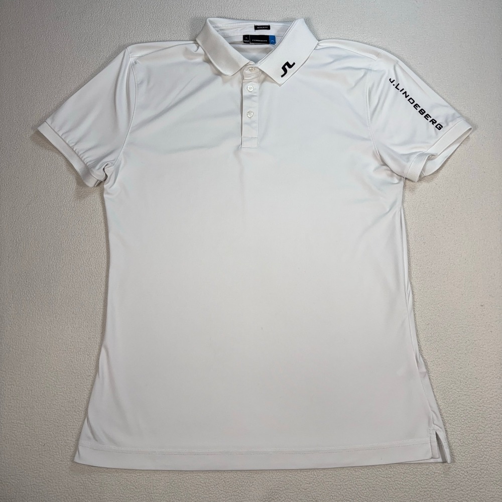 J.Lindeberg‎ Tour Tech TX Jersey Polo Men's XL White Regular Fit Collar Logo